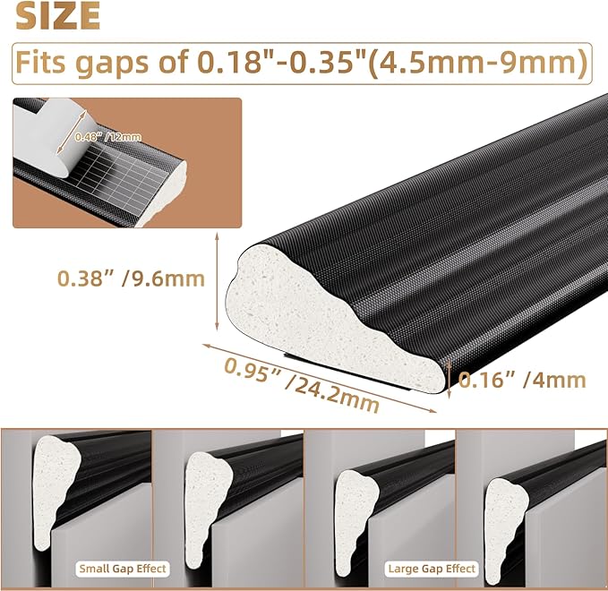 3Pcs×196" Wedge-Shape Foam Window Weather Stripping Door Seal Strip,Soundproofing Frame Insulation Tape for Exterior Front Door,Noise Cancelling Window Inserts,Door Gap Filler Light Blocker,Black