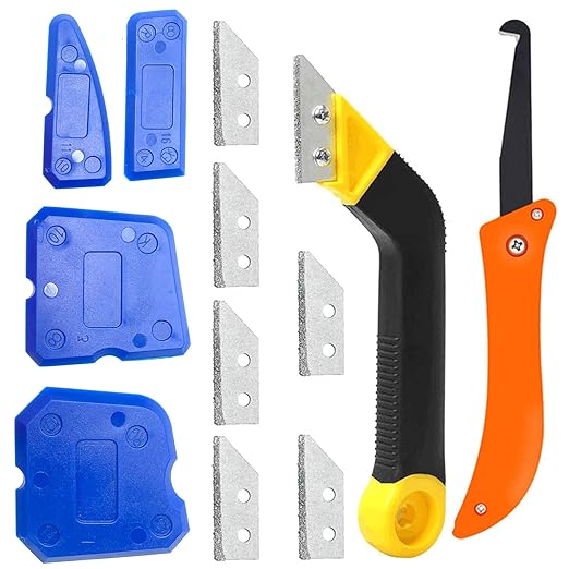 daier Grout Removal Caulking Tool Set, Sturdy Angled Grout Scraping Rake Tool, Grout Saw Knife, 4Pcs Silicone Sealant Tool for Tile Cleaning