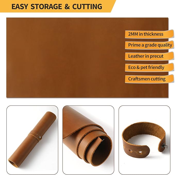 RingSun Bourbon Brown 10''X10'' Leather Sheets for Leather Crafts (2mm), Full Grain Leather Tooling Leather