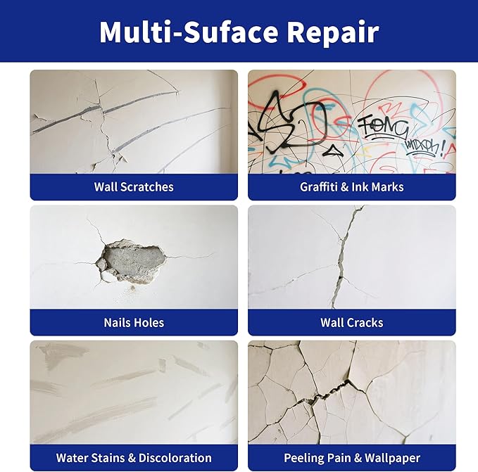 Breliter Drywall Patch Repair Kit - Premium All-in-One Repair Set (Patches/Scrapers/Sandpaper/Texture Sponge/Putty Knife) for Wall Holes, Cracks, Graffiti & Stains, Formaldehyde-Free, White (8.8oz)