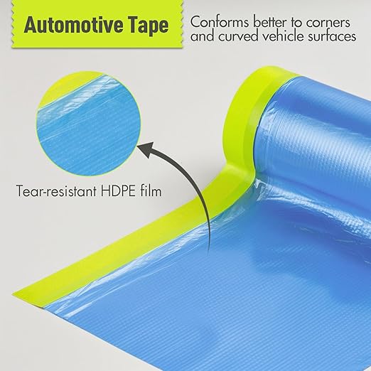 Tangibay Pre-Taped Masking Film - 22" x 66' Painters Plastic Sheeting with Painter's Tape and Drape for Automotive & House Painting, Covering Cars, Walls, Windows and Furniture Protection (24 Rolls)