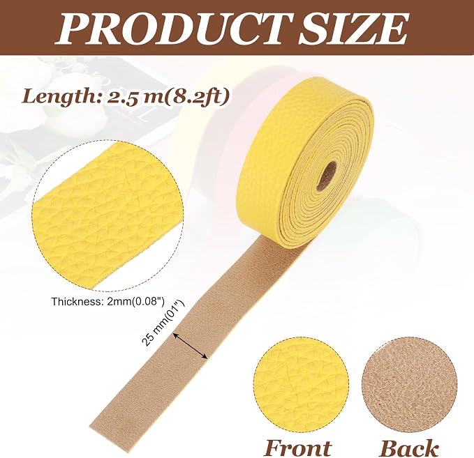 MECCANIXITY Faux Leather Strap, 1" Width x 98" Long Grained Leather Belt Strip Trim Roll for DIY Craft Projects, Pet Collars, Traction Ropes, Bag Straps, Hobby Workshop (Yellow)