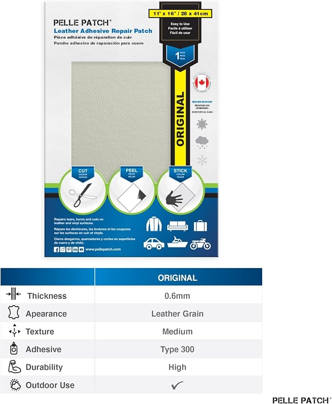 Leather Car Seat Repair Kit - 25 Colors Available - Original 11x16 - Off-White