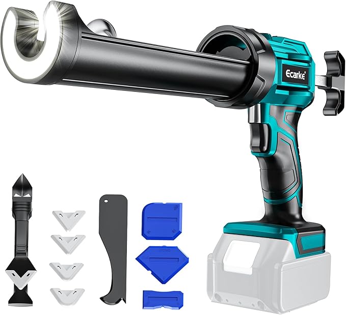 Cordless Caulking Gun Compatible With Makita 18V Battery (Tool Only), 10oz Electric Caulking Gun with Adjustable Speed, 9Pcs Caulk Remover Tool, Ecarke Cordless Silicone Gun for Filling, Sealing
