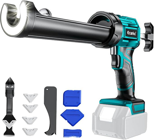Cordless Caulking Gun Compatible With Makita 18V Battery (Tool Only), 10oz Electric Caulking Gun with Adjustable Speed, 9Pcs Caulk Remover Tool, Ecarke Cordless Silicone Gun for Filling, Sealing