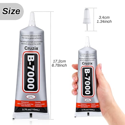 B7000 Jewelry Bead Glue for Jewelry Making, Crystal Clear Glue 3.7 fl oz B7000+Plus Multipurpose Super Adhesive Glue for Rhinestone Crafts Fabric Metal Stone Nail Art Wood Glass (110 ml/ 3.7oz)
