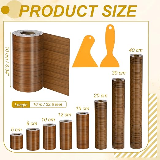 PATIKIL Wood Grain Repair Tape, 4" x 33' Self Adhesive Realistic Wood Tape with Scraper Durable Repair Patch for Furniture Floor Window Door Table DIY Home Decor, Dark Wood Grain