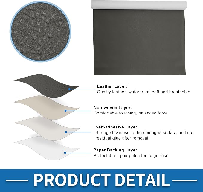 Self Adhesive Leather Repair Patch Strong Stickiness 60"x16" Leather Repair Tape PU Leather Deep Gray 1 Pcs