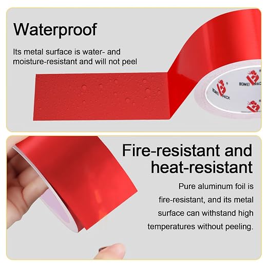 BOMEI PACK Aluminum Foil Tape,Heavy Duty Metal Foil Duct Tape (Red, 3 Inch)