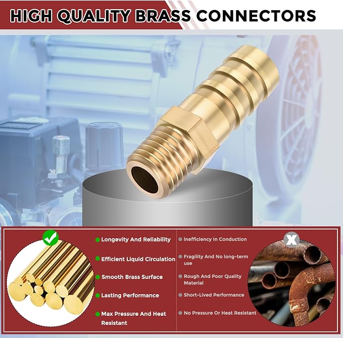 Pack of 6 Brass Hose Barb Fittings Adapter Connector 10mm Hose Barb to M10x1.25 Male Fittings for Home Machines, Massage Bathtubs, and Irrigation Systems