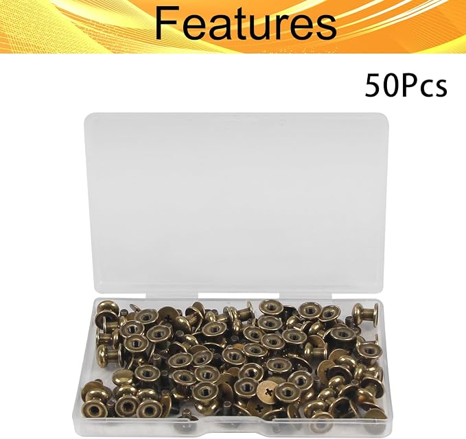 Juvielich 50 Sets 8mm Ball Head Stud Screws, Round Head Button Stud Rivets | Bronze Tone, Zinc Alloy, Phillips Drive, Chicago Screws for Leather Belt, Leathercraft, DIY Repairs Decoration