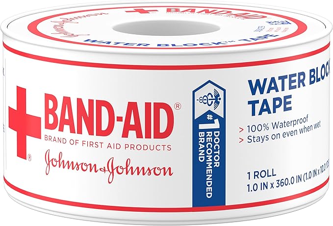 Band-Aid Waterproof Tape Roll, 1 in by 10 yd | Self-Adhesive | Pack of 5 | Secures Bandages | Water Block