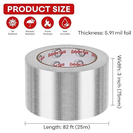 3in x 82ft Adhesive Aluminum Foil Heat Shield Tape, Fiberglass Thermal Insulation Reflective Material for Pipe, Duct, Exhaust, HVAC and High Temp Protection, 5.91MIL