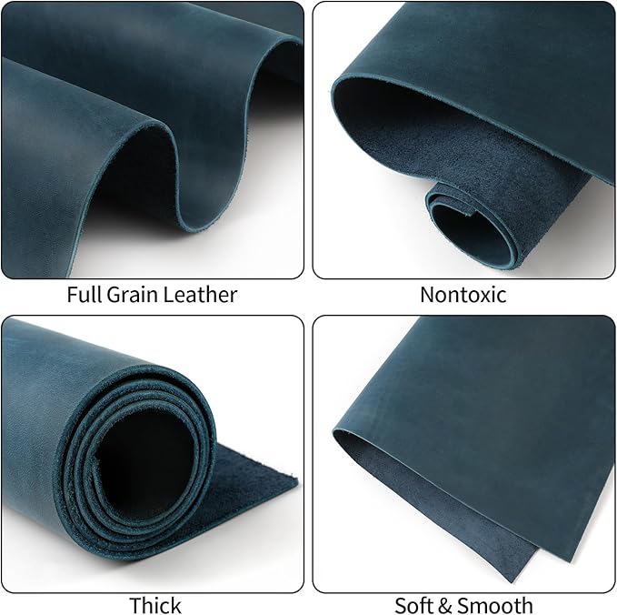 RingSun 10''X10'' Blue Leather Sheets for Crafts (2mm), Full Grain Leather Tooling Leather