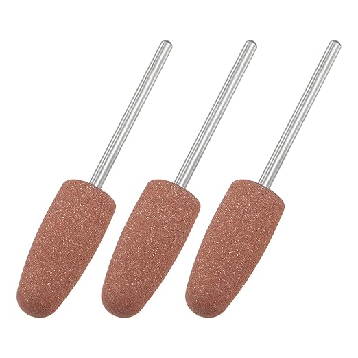 uxcell 3pcs 80 Grits Abrasive Mounted Stone 2.35mm Shank 2/5"(10mm) Dia Conical Heads Stone Grinding and Polishing Wheels for Nail Polishing