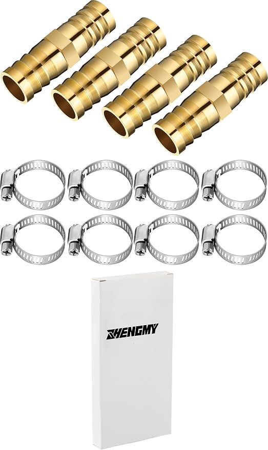 Zhengmy 12 Pcs 5/8-3/4 Inch Hose Repair Kit Brass Barb Fitting Garden Water Hose Repair Connectors with Claps Fiting with 8 Pcs Stainless Steel Pipe Clamp for Fuel Air