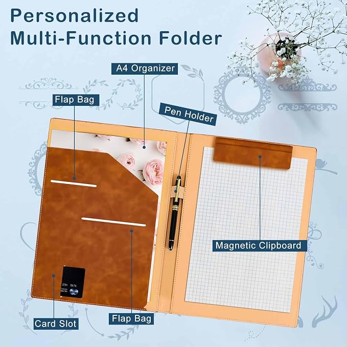 Personalized Leather Padfolio with Engraved Text/Name Customized Faux Leather Portfolio for Schools, Conferences, Corporate Offices