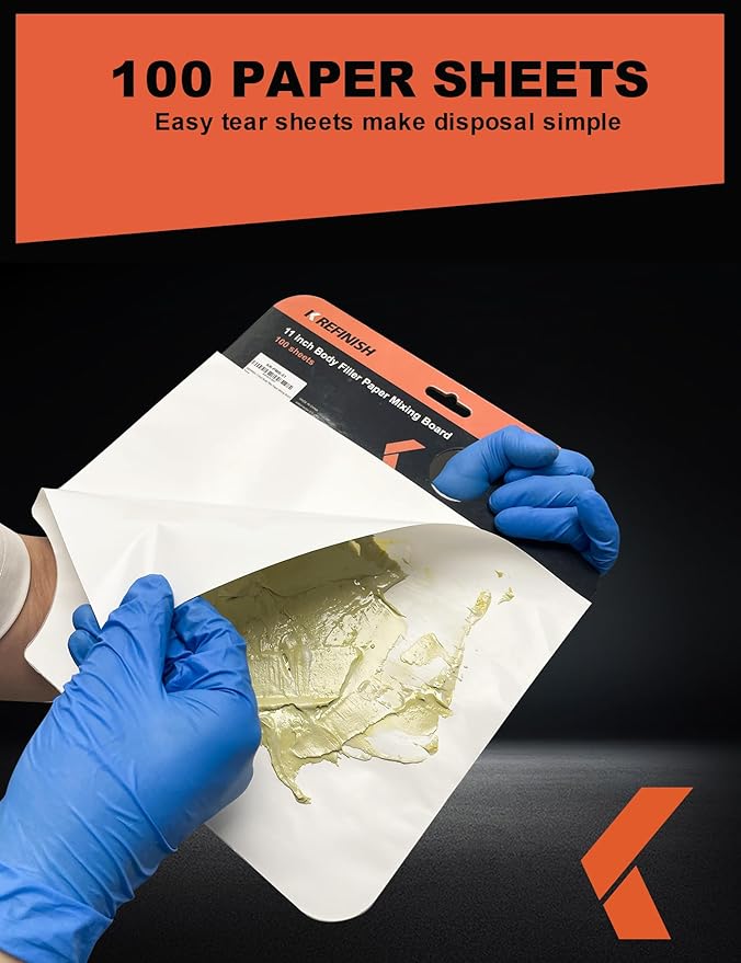 KREFINISH Body Filler Mixing Board Disposable Paper Mixing Board Sheets, Superior Mixing Pad for Contamination Free Body Filler Mixing, 100Pcs Solvent Resistant Tear-Off Quick-Mixing Papers