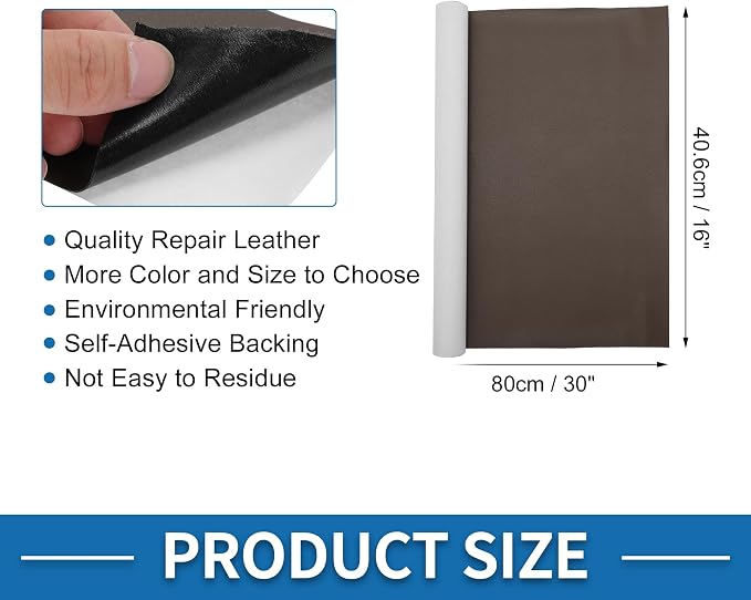 Self Adhesive Leather Repair Patch Strong Stickiness 30"x16" Leather Repair Tape PU Leather Deep Brown 1 Pcs