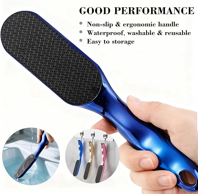 Nano Glass Foot File, Foot Callus Remover & Foot Scrubber for Smooth Feet, Professional Pedicure Tool (Heel Socks & Cracked Heel Stick Included), Blue