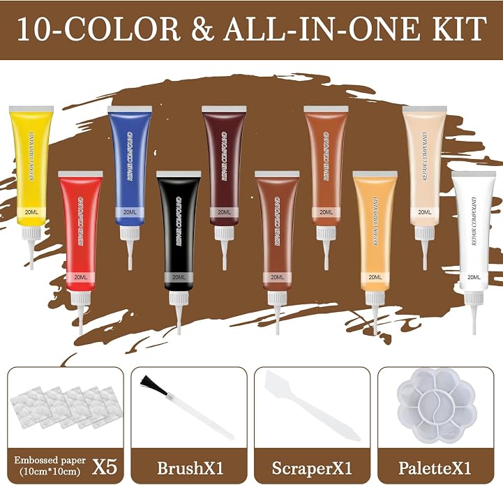 RQB Leather Repair Kit – 10-Color DIY Leather & Vinyl Repair for Furniture, Car Seats, Jackets, Bags & Shoes – Easy Color Match, Complete Tools Included