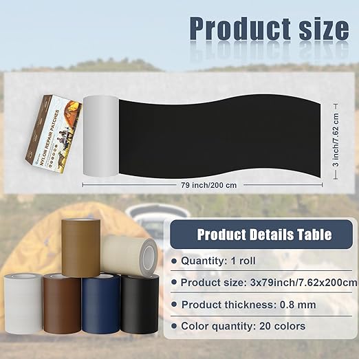 Cahomo 3x79 Nylon Repair Patch Nylon Repair Tape Self Adhesive Fabric Tapes Outdoor Camping Gear Fabric kit for Tent, Umbrella, Down Jackets, Sleeping Bag, Knapsack （Grass Green）