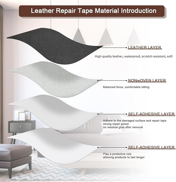 JDLUGH Sofa Leather Repair Patch Tape, Large Self Adhesive Couch, Car Seat, Office Chair, Leather Furniture, Vinyl Repair Patch Kit for Furniture(15x60 Inch, Dark Grey)