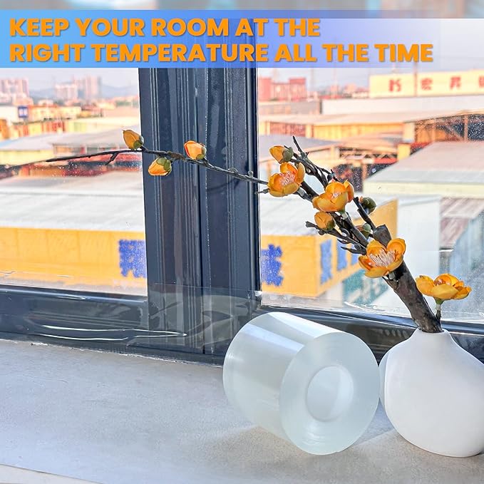 Transparent Window Weather Sealing Tape 3 Inch x 33 FT Clear Window Insulation Sealing Tape No Residue Sealing Film Tape