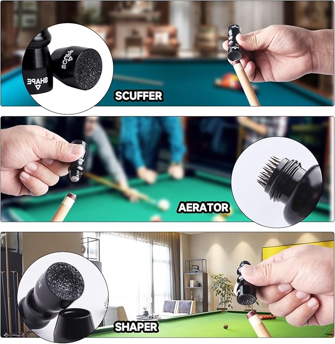 GSE Games & Sports Expert Billiard Pool Cue Tip Tool, Stick Scuffer/Shaper/Aerator/Joint Protector Tool, Billiard Accessories