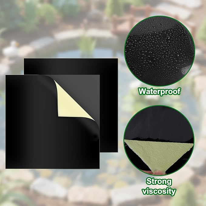 Adroiteet 2 Pcs Pond Liner Repair Kit, 10" x 10" Adhesive Rubber Patch Kit for EPDM HDPE Outdoor Ponds Liners Waterproof Leak Seal for Garden Fish Pond Pools