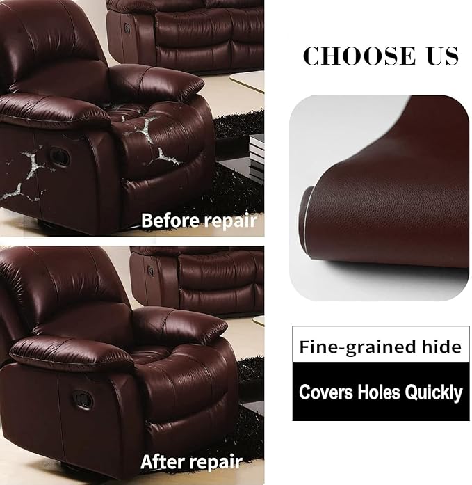 Lifeshoon Leather Repair Patch, 17X79 Inch Self Adhesive Leather Repair, Large Vinyl Patch Tape for Couches, Furniture, Car Seats, Cabinets, Wall, Handbags （Dark Brown, 17X79 Inch）