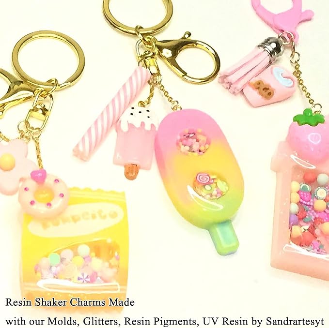 Resin Shaker Molds Set Perfume Bottle, Cola, Mike Tea, Dessert, Popsicle Silicone Trays with 5 Seal Films