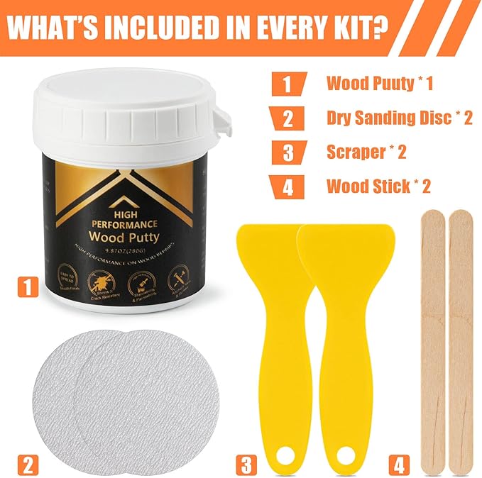 Deuvuo White Wood Filler, 32 Oz Paintable white Wood Putty, Stainable Wood Filler - Exterior Wood Repair Filler Kit Offers a Quick and Lasting Fix for Furniture, Cabinets, Floors,Door, Deck