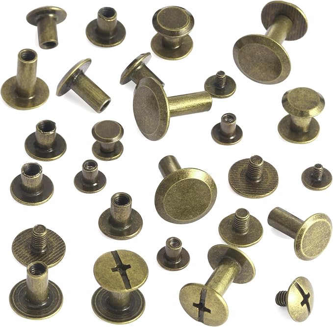 YORANYO 140 Sets Chicago Screws Leather Rivets Kit for Fabric Leather Crafting 6 Sizes Chicago Binding Screws for Decorate and Repair Belt Bag Shoes Purse Pet Collar Clothing Bookbinding (Bronze)