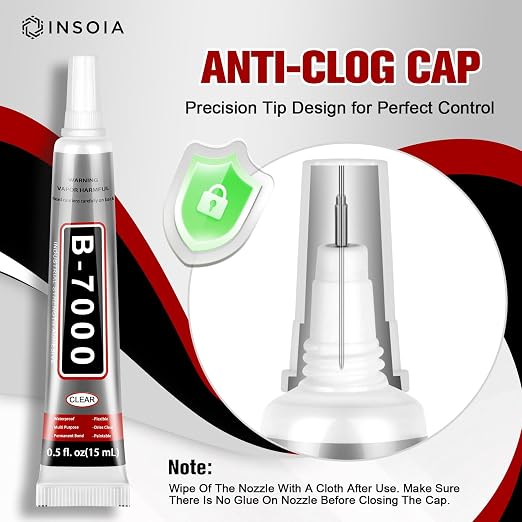 12 PCS 15ml B7000 Glue Clear with Precision Tip, Bedazzling Glue, Super Glues, Rhinestone Glue for Nail, Craft Glues, Jewelry Making, Nail Art, DIY, Makeup, Shoes