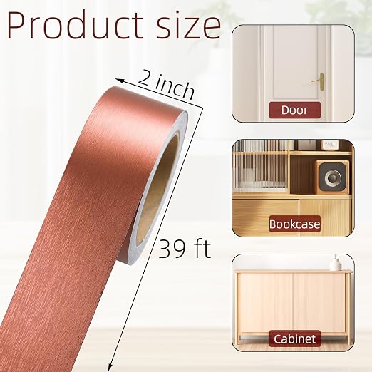 Self-Adhesive Mirror Frame Sticker, 2 Inch X 39 Ft Metal Mirror Trim Peel and Stick Border Tape, Waterproof Wall Border Decorative Tape for Home Kitchen, Bathroom, Fireplace (Reddish Brown)