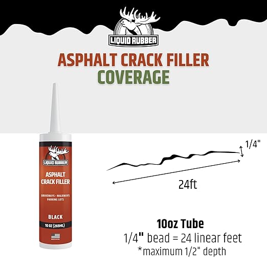 Liquid Rubber Asphalt Crack Filler - Professional-Grade Self-Leveling Waterproof Sealant for Driveway, Parking Lot & Walkway Cracks - Black 10oz - Helps Stop Water Intrusion & UV Damage - 4 Pack
