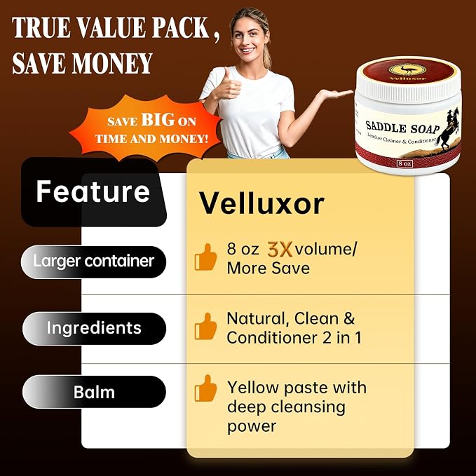 Yellow Saddle Soap for Leather 8oz - Leather Cleaner and Conditioner to Soften, Protect & Restore Leathercraft - Leather Cleaner for Car Seats, Couch, Shoes, Purse, Boots, Handbag & Saddle