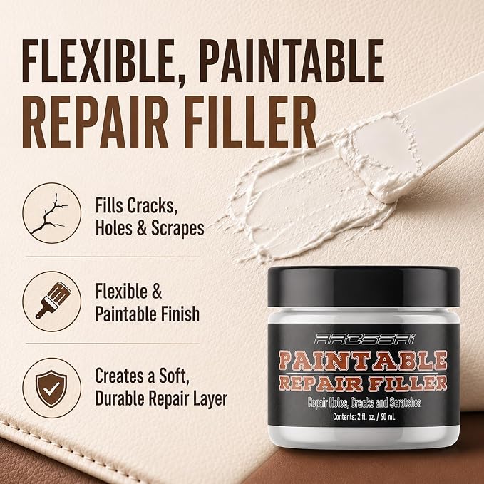 ARCSSAI Leather Repair Kit for Furniture, Sofa, Jacket, Car Seats and Purse. Leather Filler Super Easy Instructions to Match Any Color, Restore Any Material, Bonded, Italian, Pleather, Genuine