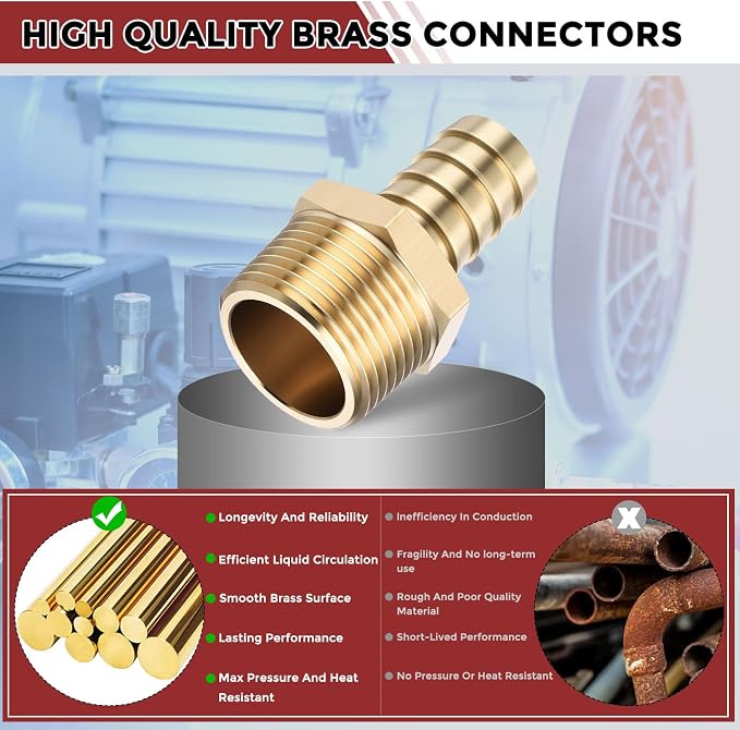 Pack of 4 Brass Hose Barb Fittings Adapter Connector 5/8" Hose Barb to 3/4" NPT Male Fittings for Home Machines, Massage Bathtubs, and Irrigation Systems