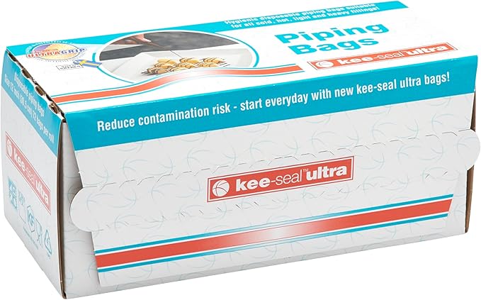 Kee Seel Ultra Disposable Pastry Bags, Piping Bag with Textured Non Slip Outer Surface, Smooth-Flow Interior, Easy Tear Perforation, Convenient Dispenser Box, 12-Inch, Clear - 72 Pack