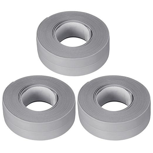 uxcell Waterproof Seal Caulk Strip Tape Self Adhesive 0.87" W x 10.5'L PVC Sealing Tape for Kitchen Bathroom Grey 3Pcs
