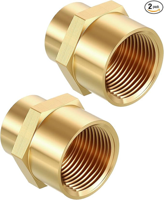 Pack of 2, 1" FeMale NPT to 3/4" FeMale NPT Solid Brass Pipe Fitting Coupler, Brass Coupling Hose Fittings Adapter for Pipe Leak Repair, Bathroom Remodeling, Tool Extensions