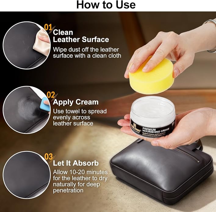 Masa Kawa Leather Care Conditioner Nourishing Cream Rejuvenator Kit | Leather Moisturizer Rejuvenator Polish Cleaner, Care Balm for Leather Bags, Car Seats, Shoes, Jacket, Furniture Protection