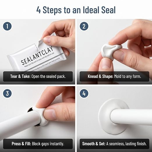 4Pack Upgraded Fast Drying Sealant Clay, Moldable Repair Mastic for Drain Pipe Connection, Wall Hole Filling and Air Conditioner Gap Sealing