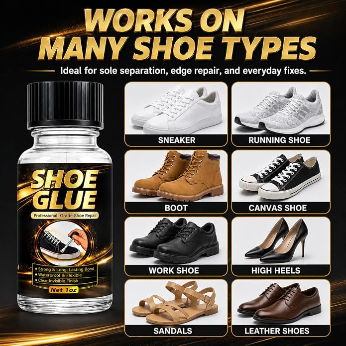 Shoe Glue – Waterproof, Clear, Fast-Drying, Heavy Duty Shoe Glue Sole Repair for Sneakers, Boots, Heels, Hiking Shoes, Leather, Slippers, Rubber, and Canvas（30g）