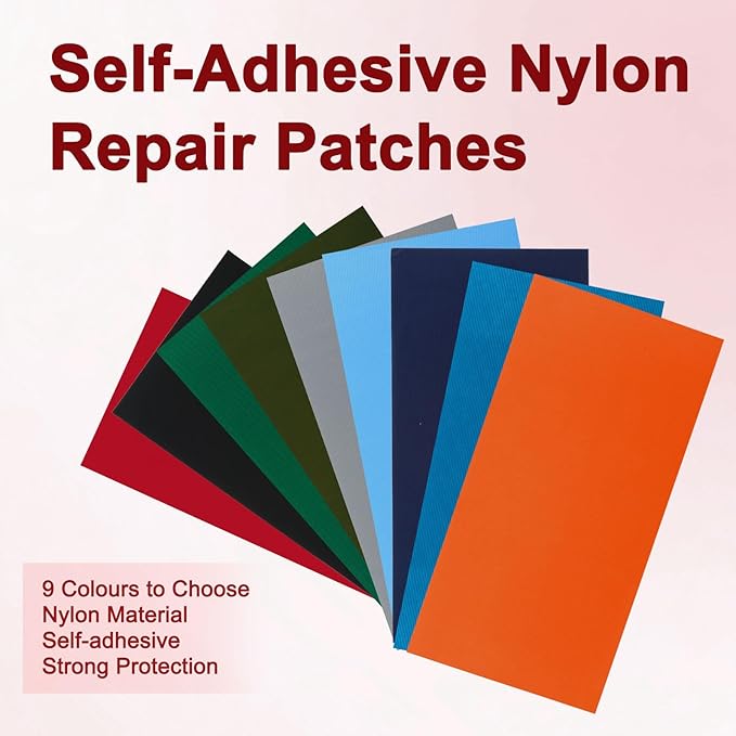 Self-Adhesive Nylon Patches Tent Repair Kit – Outdoor Gear Tenacious Repair Tape, Waterproof Fabric Patches for Clothes, Tent, Down Jacket, Backpack (8pcs, Red