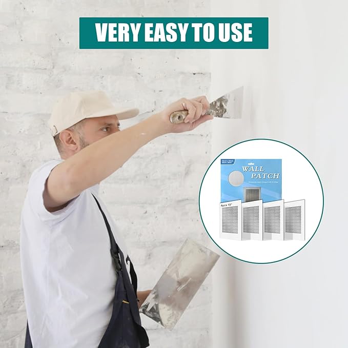 4Pcs 10 Inch Large Drywall Patch, Wall Repair Patches, Self-Adhesive Fiberglass Repair Kit Dry Wall Hole Repair Patch for Aluminum Metal Sheetrock Ceiling (10"x 10")