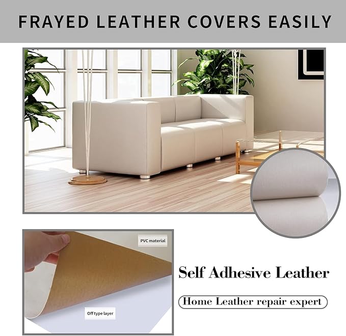 Lifeshoon Leather Repair Patch, 17X79 Inch Self Adhesive Leather Repair, Large Vinyl Patch Tape for Couches, Furniture, Car Seats, Cabinets, Wall, Handbags （Beige, 17X79 Inch）
