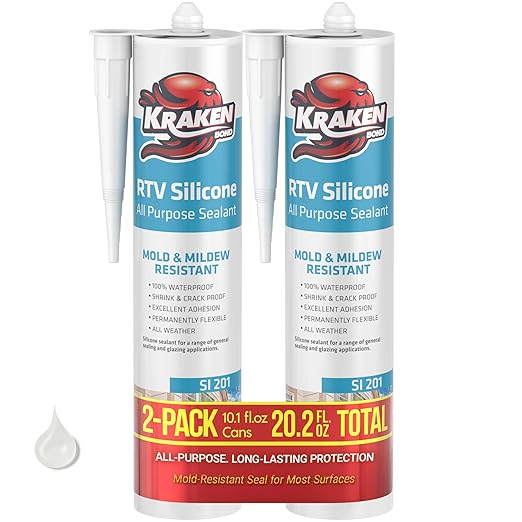 Kraken Bond Transculent Silicone Sealant Waterproof%100-10 fl oz Cartridge, RTV Silicone Caulk Kitchen and Bathroom, All Purpose, Window Caulking Sealant Outdoor, RV, Exterior Use Silicon - 2 Pack